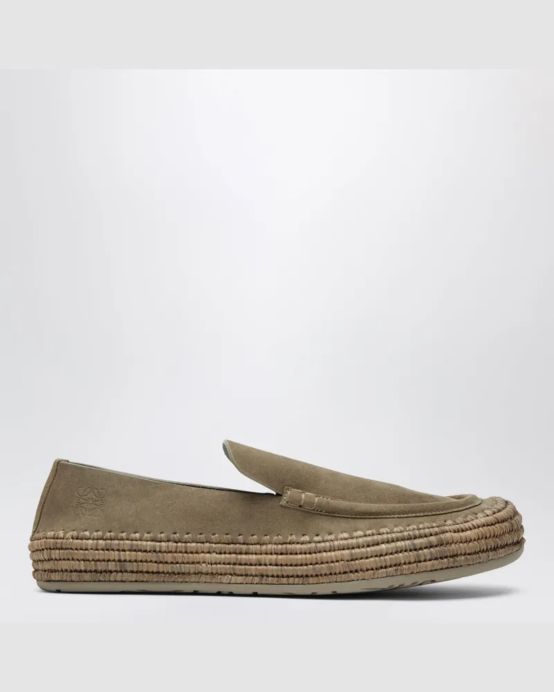 Loewe Rio Loafer aus Wildleder und Raffia in Steingrau Grey