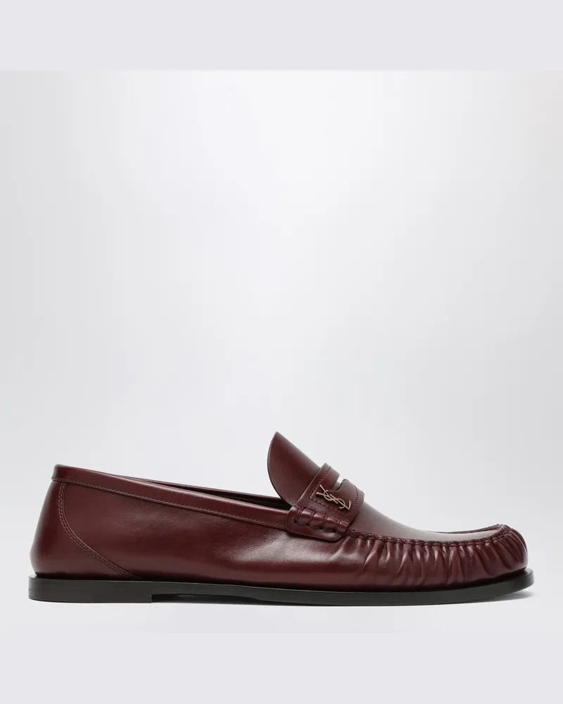 Saint Laurent Dunkelrote Leder-Slipper mit Monogramm Rot
