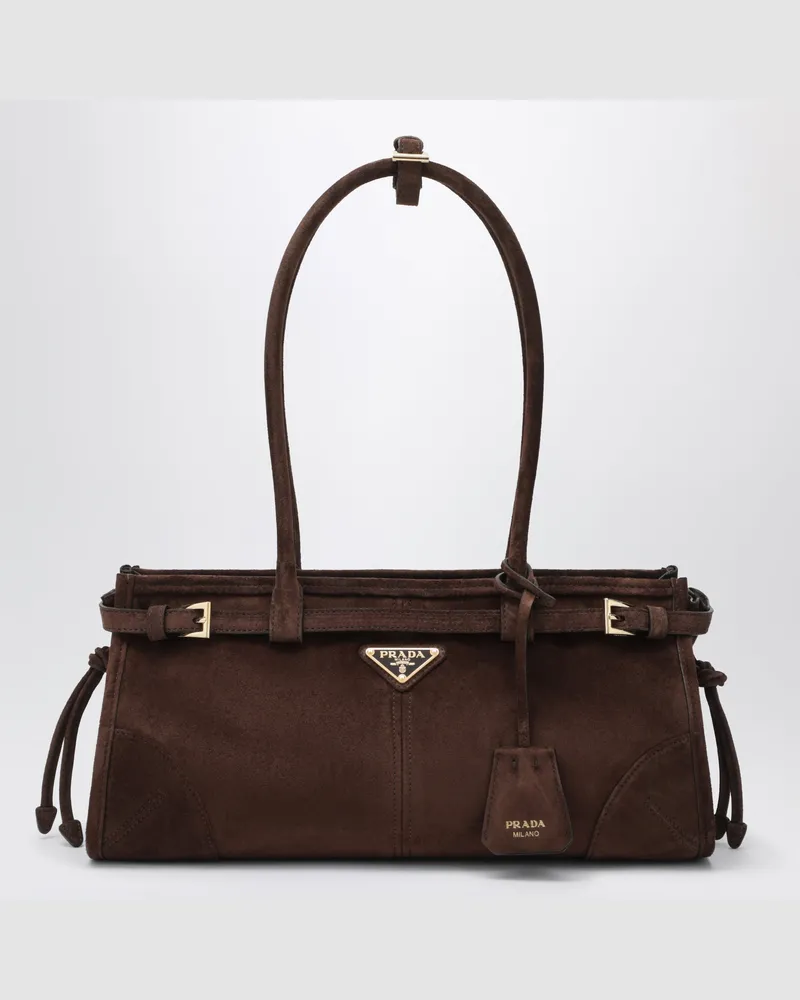 Prada Handtasche Bonnie Medium aus Veloursleder, dunkelbraun Brown