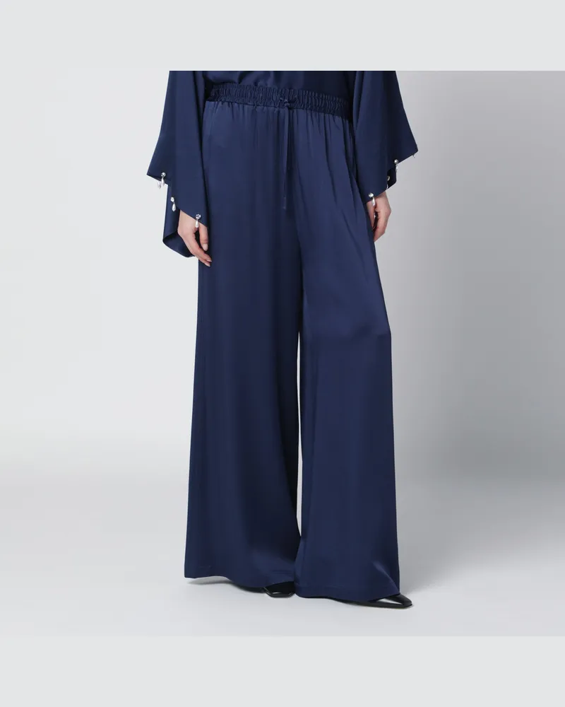 Stella McCartney Oversize-Hose aus Viskosesatin in Navyblau 