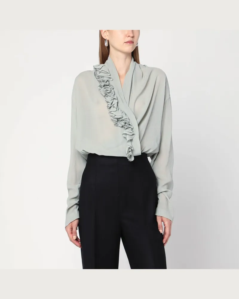 Alberta Ferretti Eisfarbene Bluse mit Blumendetail Grau