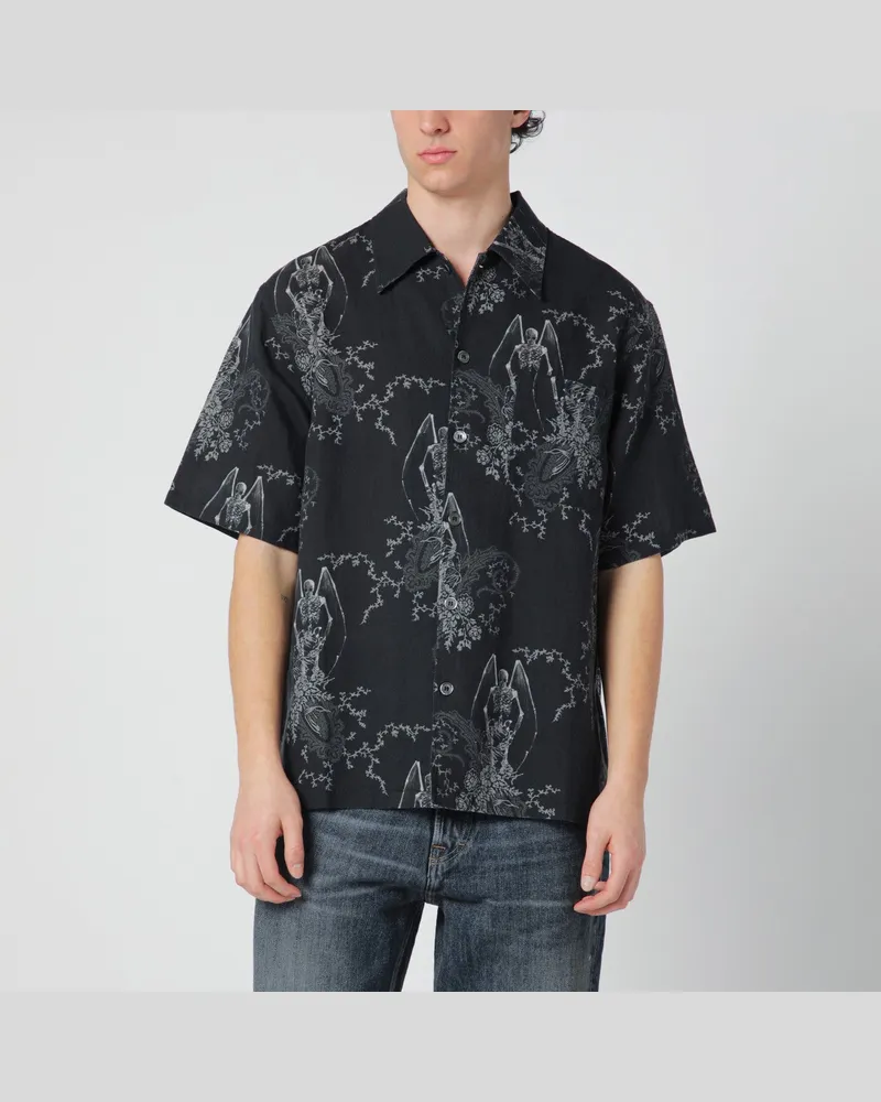 Our Legacy Hemd mit Death Paisley Print aus Baumwolle und Leinen Black