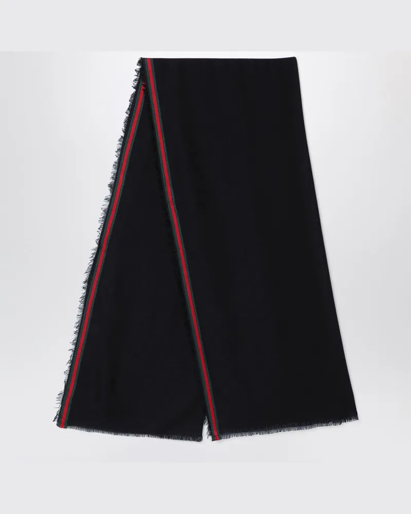 Gucci Schwarze Stola aus Seide und Baumwolle mit GG-Muster Schwarz