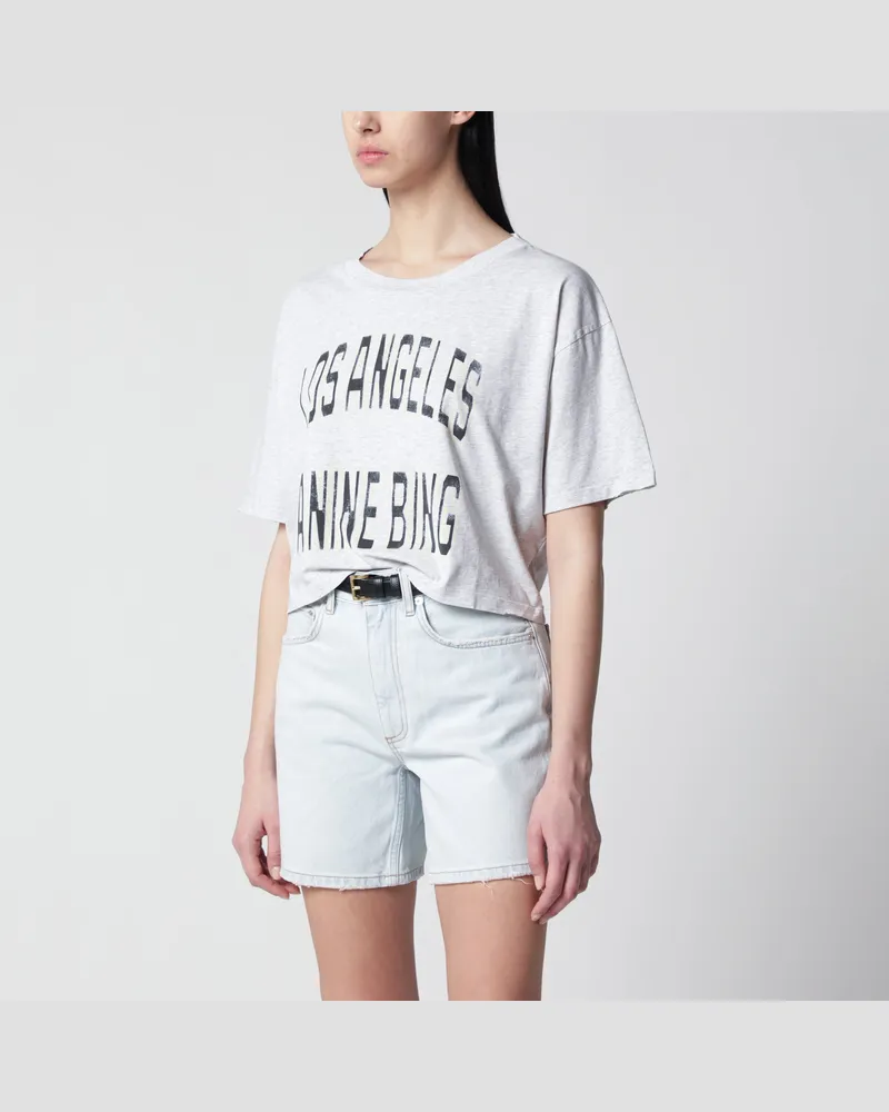 Anine Bing Cropped T-Shirt Johnny mit Vintage-Print aus Baumwolle in Grau Grey