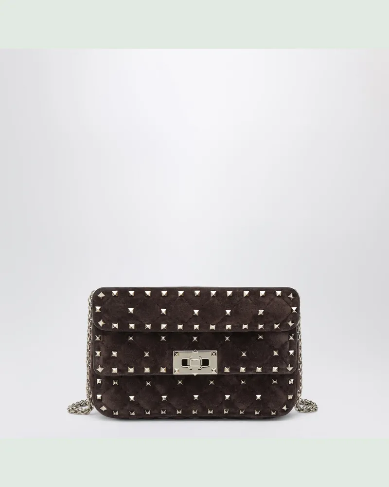 Valentino Garavani Rockstud Spike Tasche aus braunem Veloursleder Brown