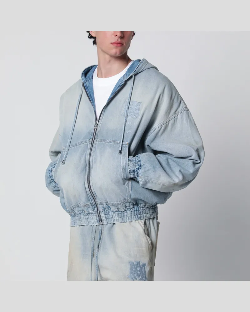 Amiri Hellblaue Bomberjacke aus gewaschenem Denim Light