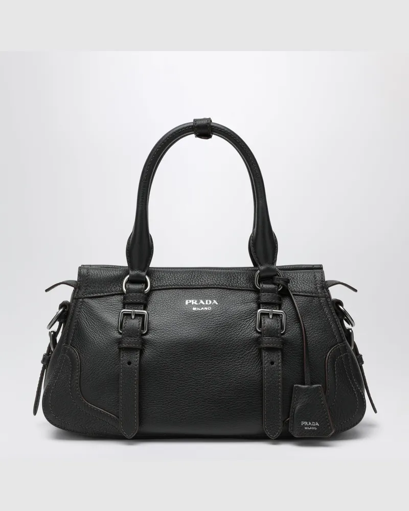 Prada Große Shopping-Tasche aus schwarzem Leder Black