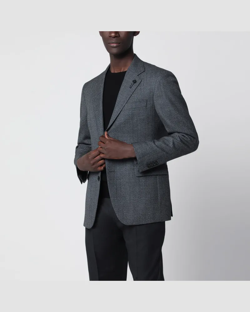 LARDINI Graue melierte einreihige Jacke aus Wolle Grey