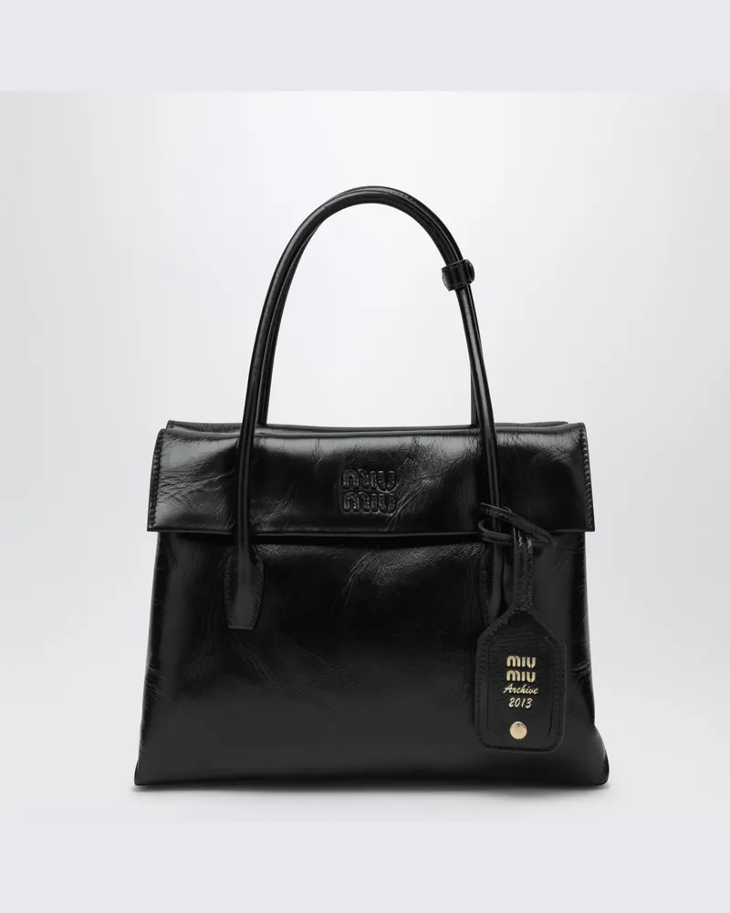 Miu Miu Schwarze Solitaire-Tasche aus glänzendem Leder Schwarz