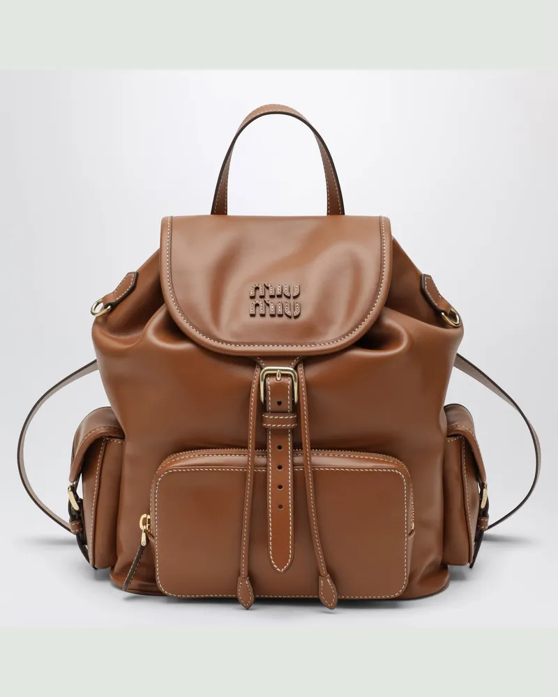 Miu Miu Rucksack aus cognacfarbenem Kalbsleder Brown