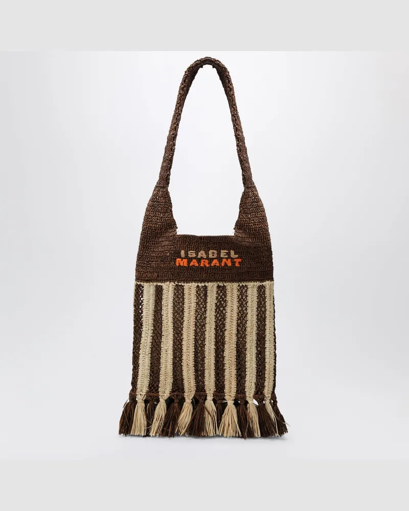 Isabel Marant Gestreifte Raffia-Tasche Brown