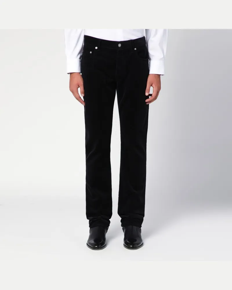 Saint Laurent Schwarze Hose aus Cord mit schmaler Form Schwarz
