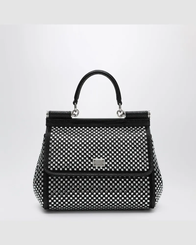 Dolce & Gabbana Sicily kleine schwarze Handtasche mit Kristallen Black