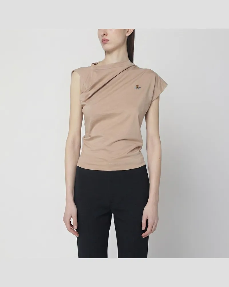 Vivienne Westwood Beiges asymmetrisches T-Shirt mit Orb-Logo 