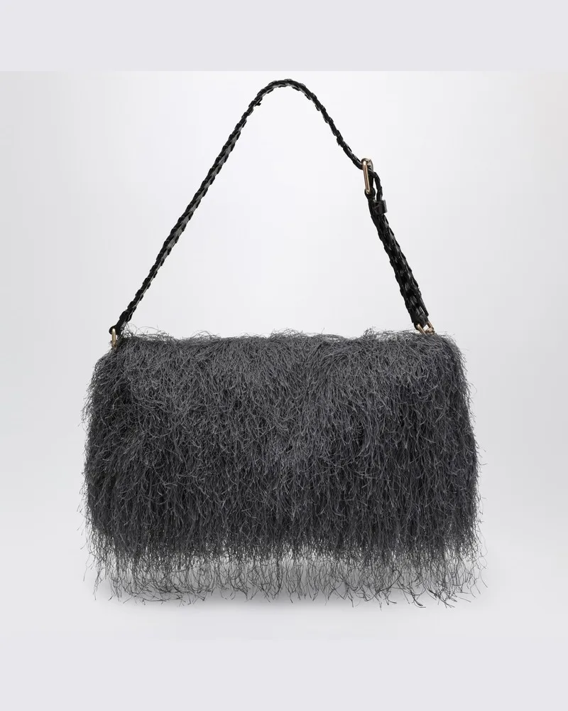 Dries van Noten Dunkelgraue Tasche mit Fransen Grau