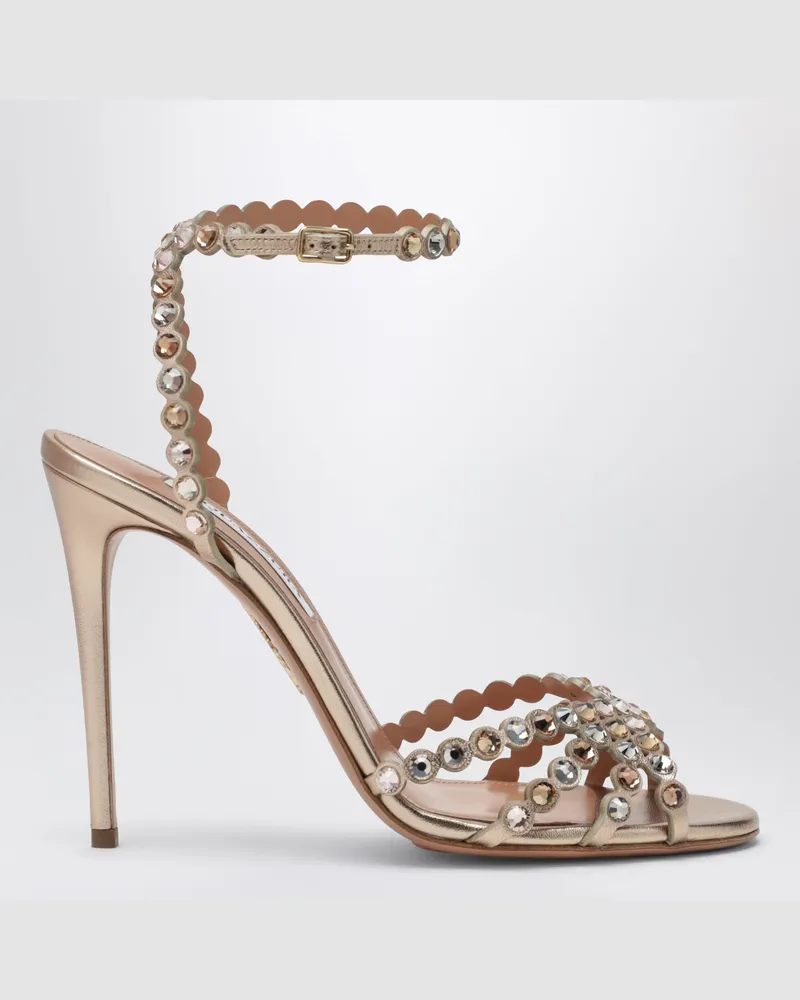 Aquazzura Tequila 105 Sandalen aus Metallic-Leder in Light Copper Metal