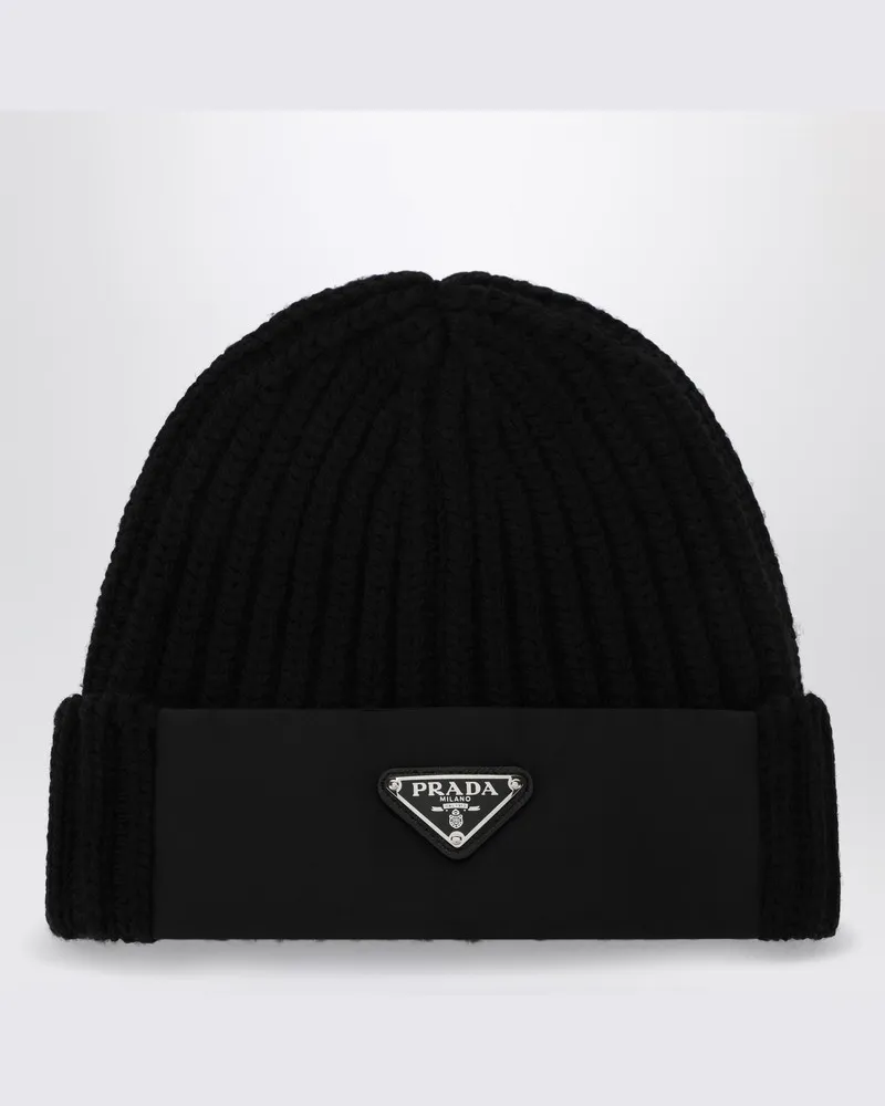 Prada Woll- und Re-Nylon-Hut mit Dreieckslogo Schwarz