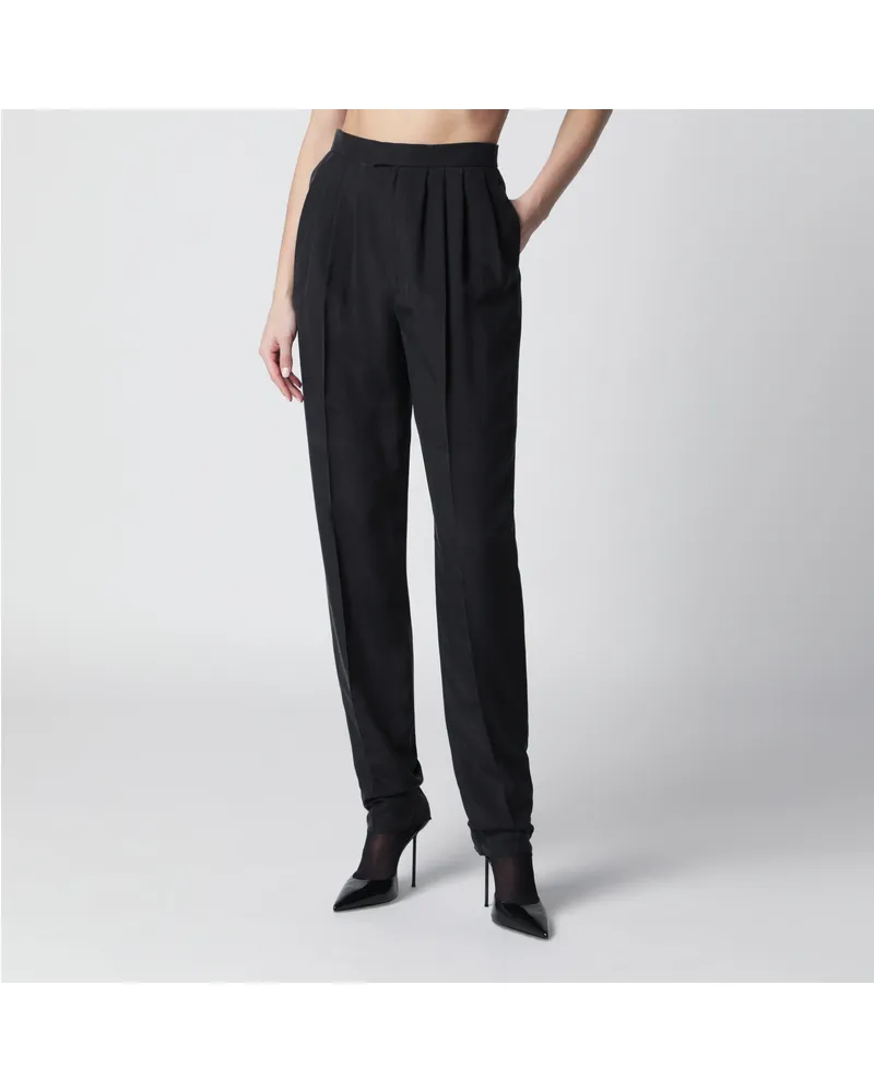 Saint Laurent Maßgeschneiderte Hose aus schwarzer Habutai-Seide Black