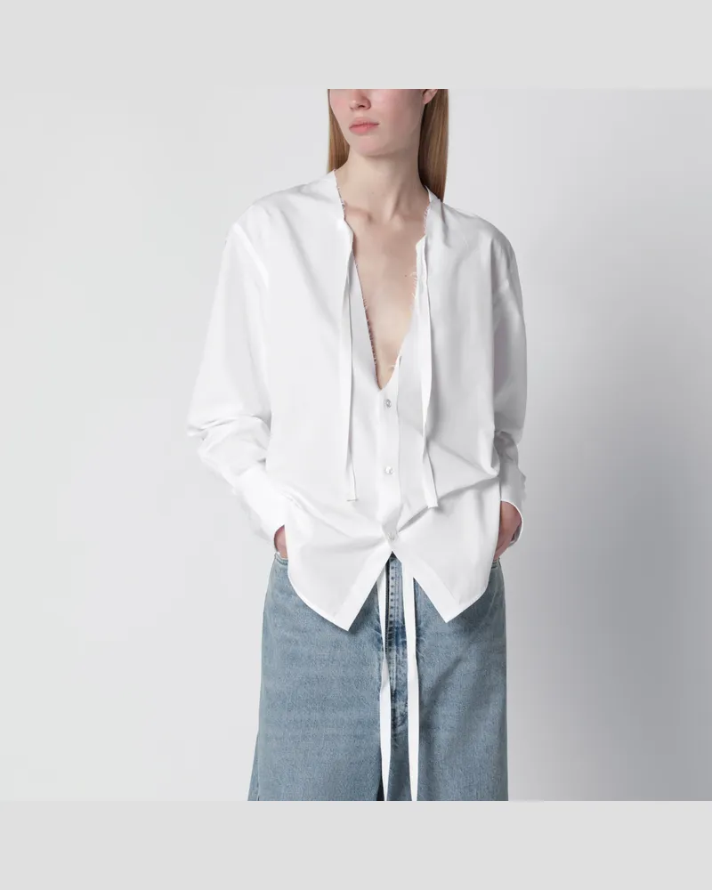 Maison Margiela Hemd mit tiefem V-Ausschnitt aus Baumwolle in Weiß White