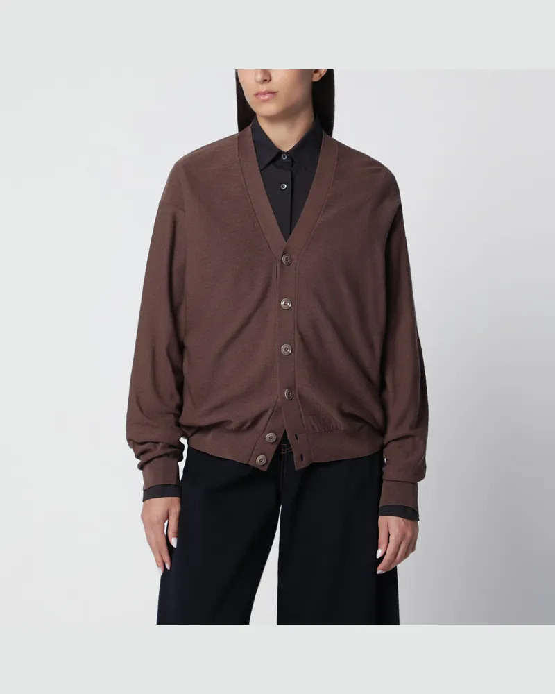 Christophe Lemaire Twisted Cardigan Shitake aus Merinowolle Brown