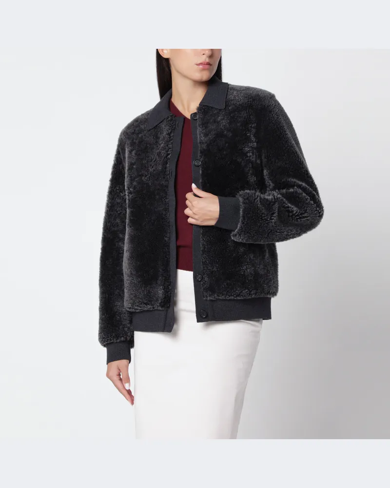Miu Miu Graues Schaffell und Strickblouson Grey