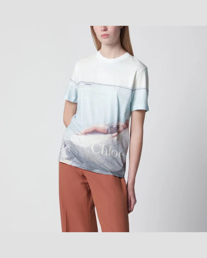 Chloé Rundhals-T-Shirt mit Logo aus Baumwolljersey, Milk Multicolor