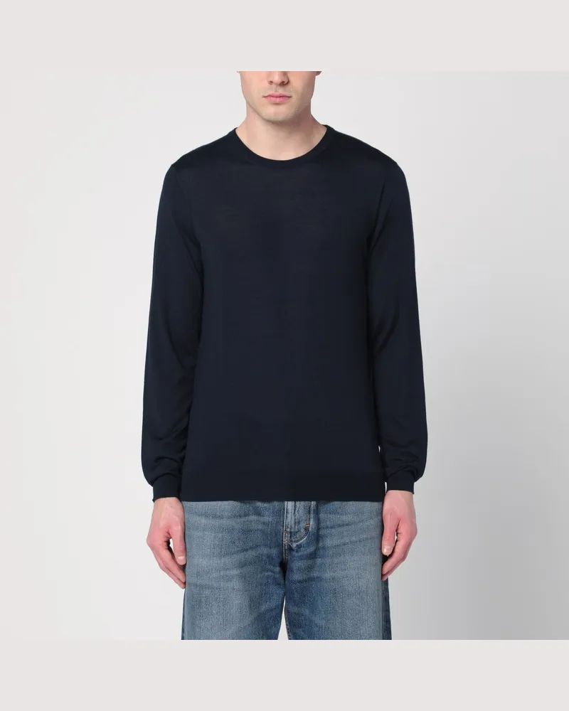 Drumohr  Marinblauer Wollpullover mit Rundhalsausschnitt Blau