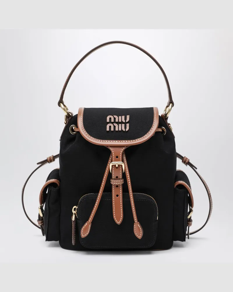 Miu Miu Rucksack aus Hanf und Leder in Schwarz/Brandy Black