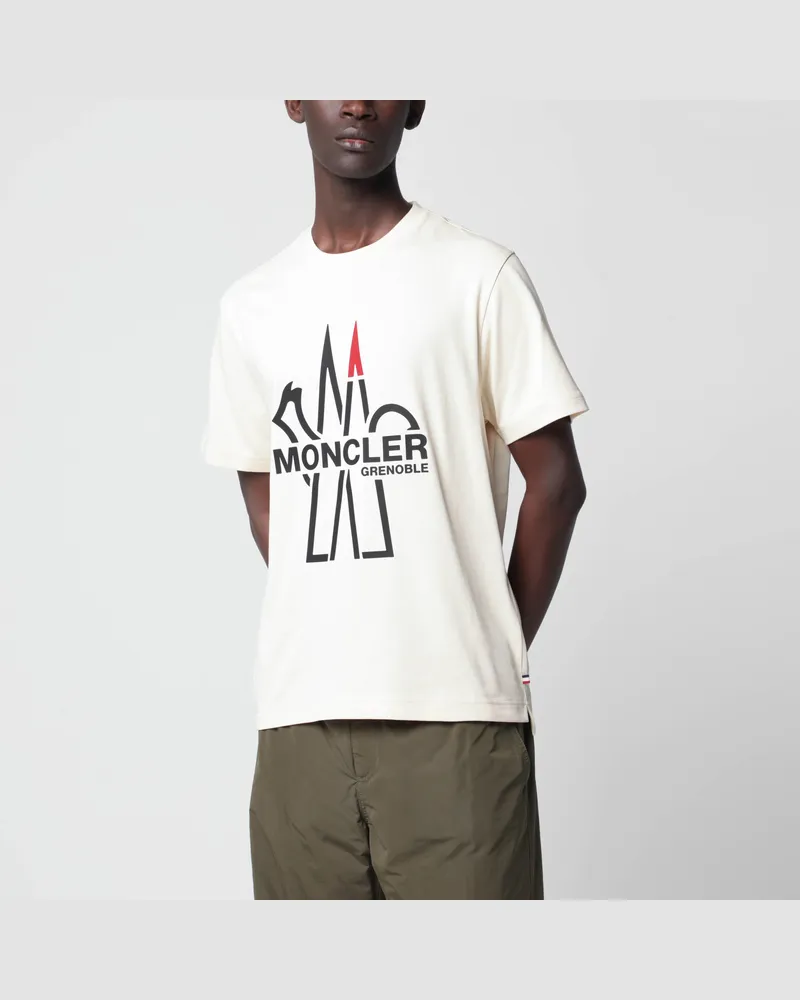 Moncler Elfenbeinfarbenes T-Shirt aus Baumwolle mit Logo White