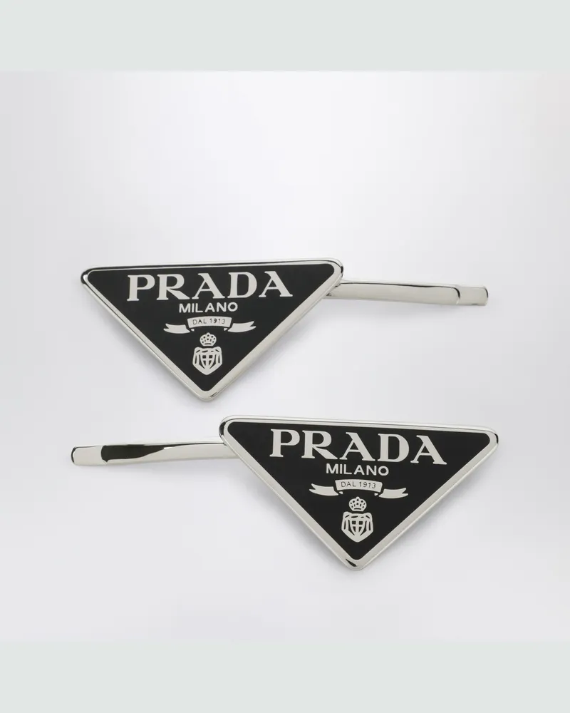 Prada Schwarze Haarspange mit Logo Black