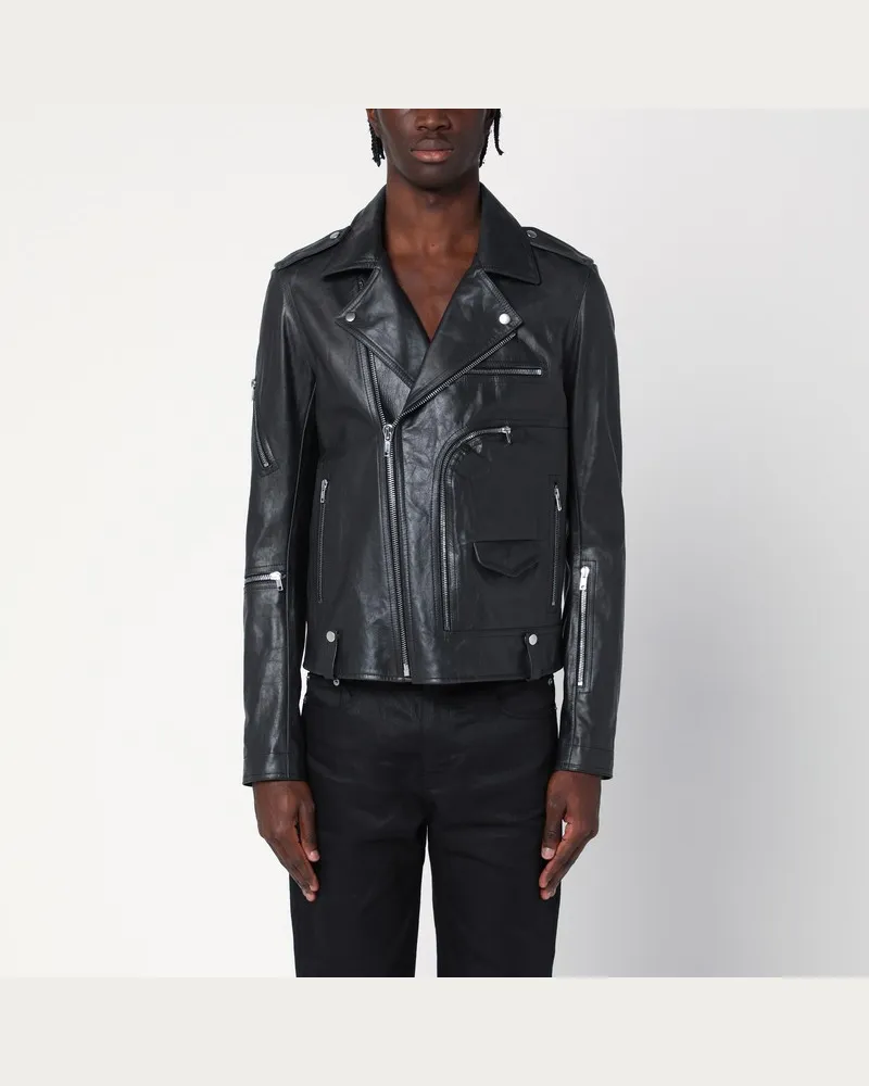 Rick Owens Schwarze Bikerjacke aus Leder Schwarz