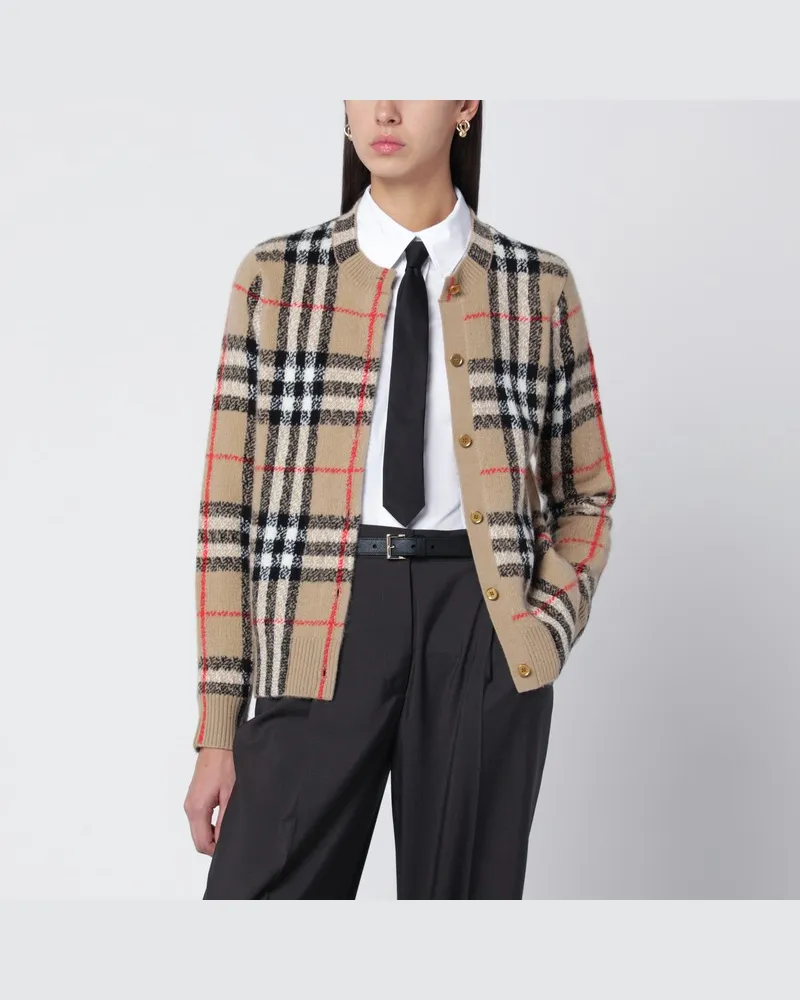 Burberry Beiger Check-Kaschmir-Wollcardigan Beige