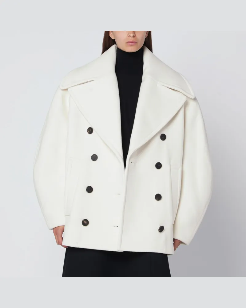 Jacquemus Weißer zweireihiger Wollmantel Weiß