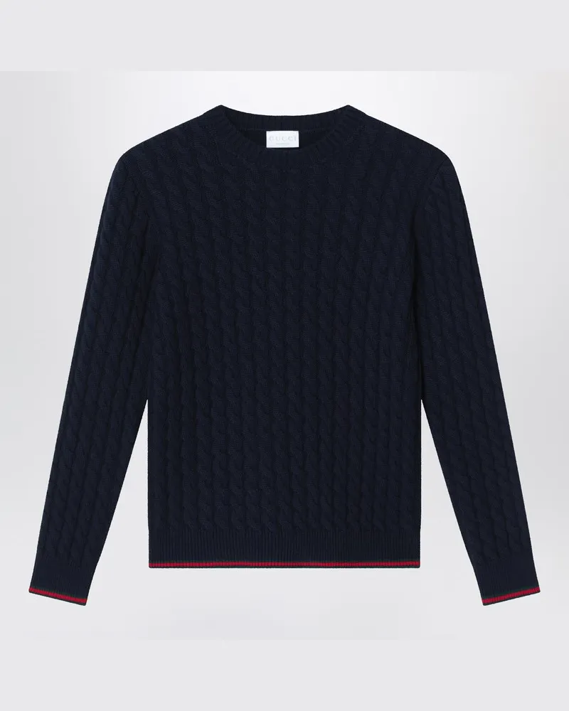 Gucci Blauer Zopfmuster-Pullover aus Wolle Blau