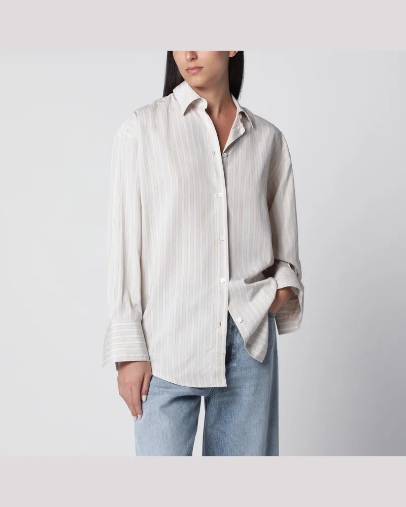 Totême Oversize-Hemd mit gelb/himmelblauen Streifen aus Viskose und Seide Multicolor