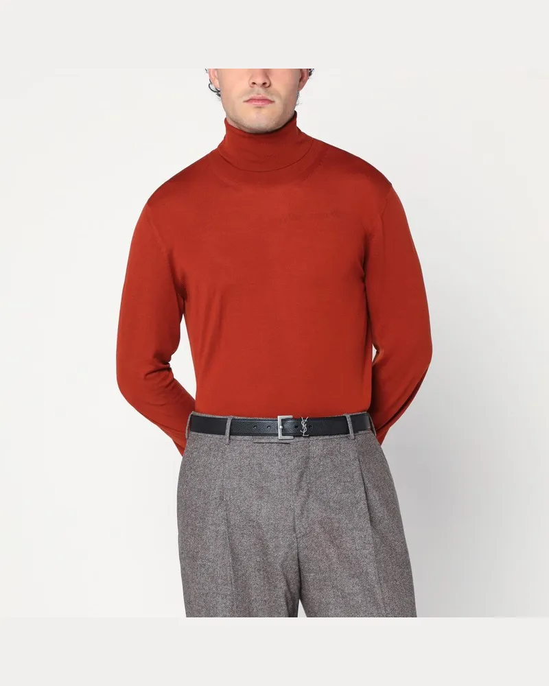 Saint Laurent Roter Rollkragenpullover aus Wolle Rot