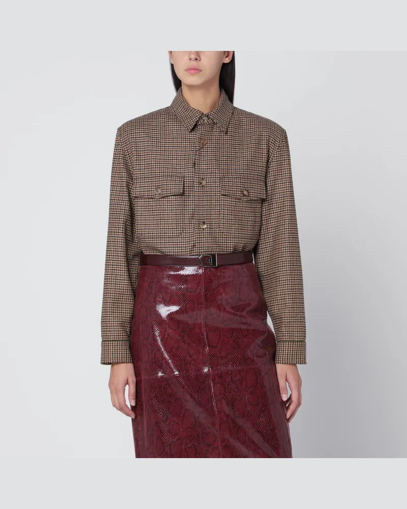 Saint Laurent Overshirt in beige/brown/schwarzem Hahnentritt Beige