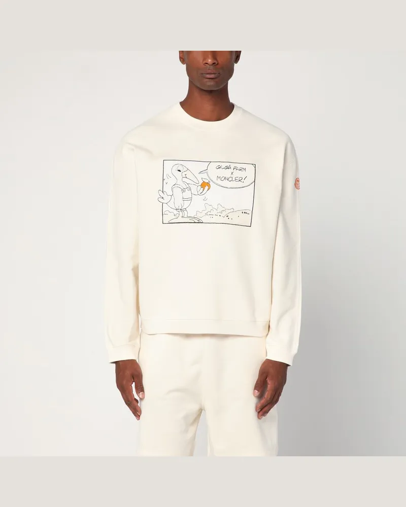 Moncler Sweatshirt in Elfenbeinweiß aus Baumwolle Weiß