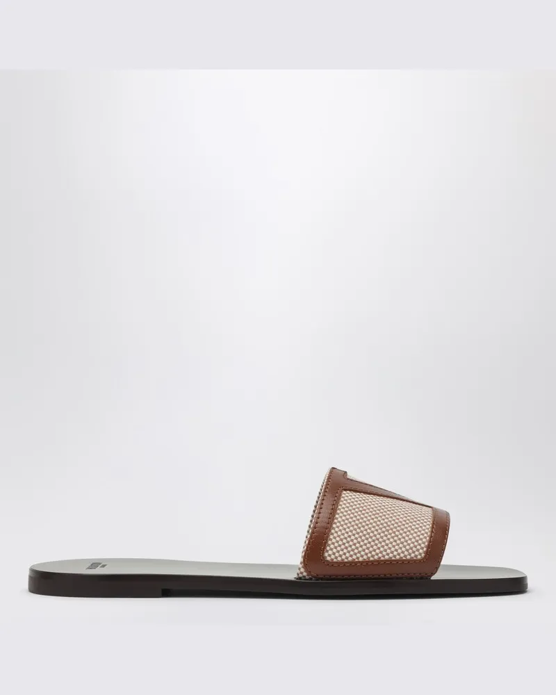 Valentino Garavani Viva Superstar Pantolette aus braunem Canvas Beige