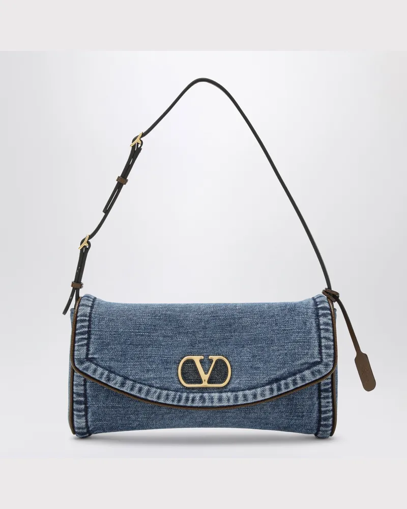 Valentino Garavani Kleine DeVain Schultertasche aus Denim Blue