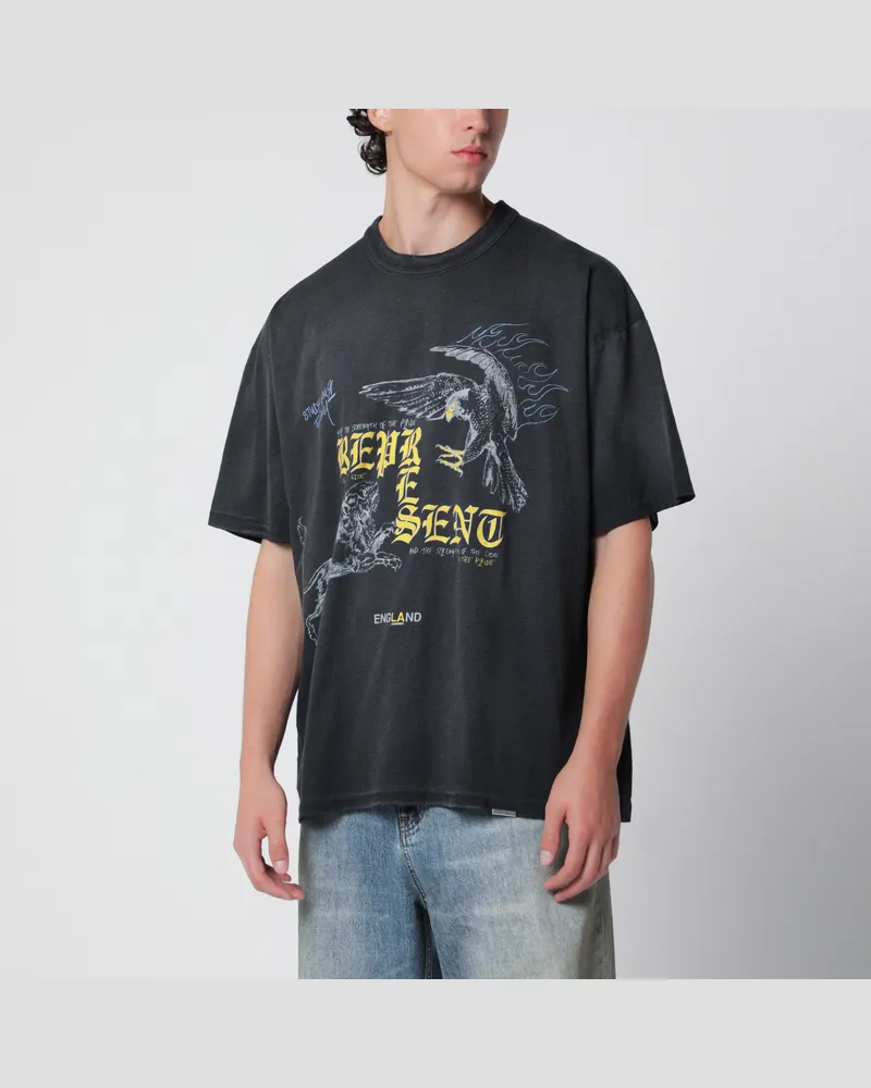 REPRESENT Schwarz verwaschenes T-Shirt mit Eagle-Logo-Print Black