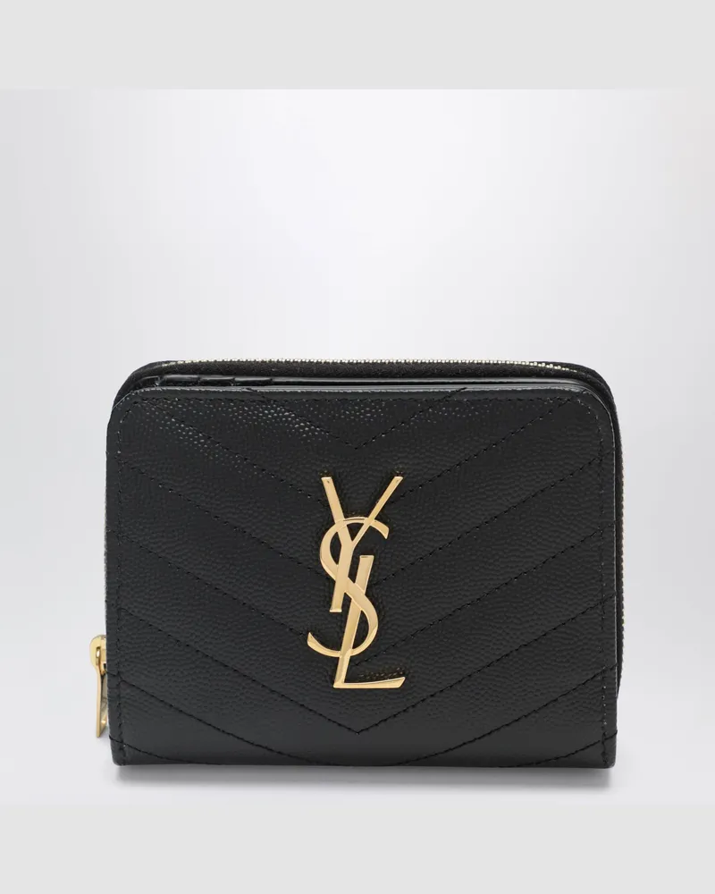 Saint Laurent Kompaktes Zip-Around-Portemonnaie Cassandre Matelassé in Schwarz Black