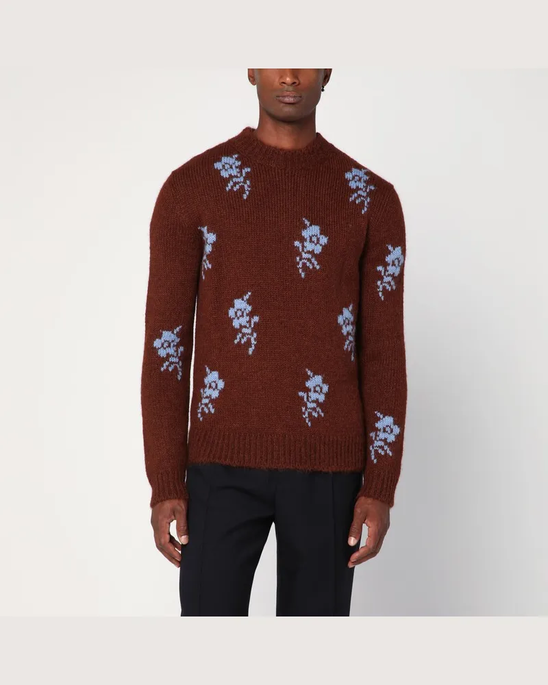 Jil Sander Ziegelroter Pullover aus Alpaka mit Stickereien Burgunderrot