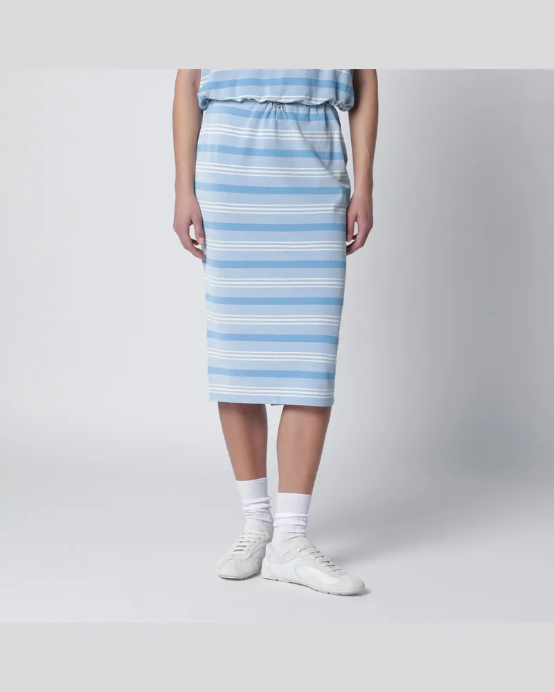 Prada Hellblauer gestreifter Midirock aus Piqué Light