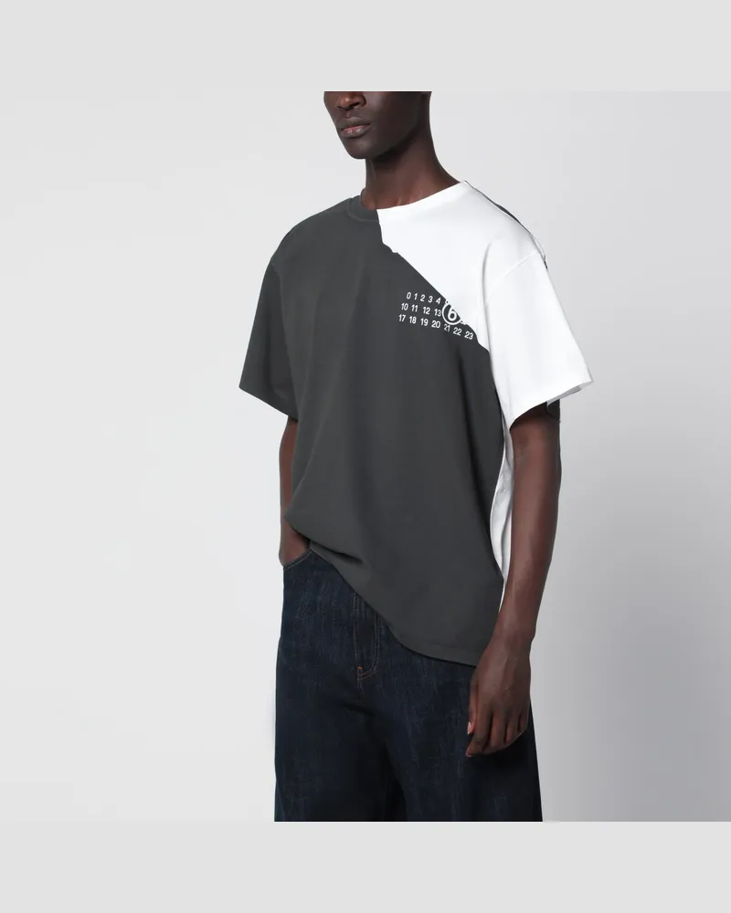 Maison Margiela Zweifarbiges T-Shirt aus Baumwolle mit asymmetrischen Einsätzen White