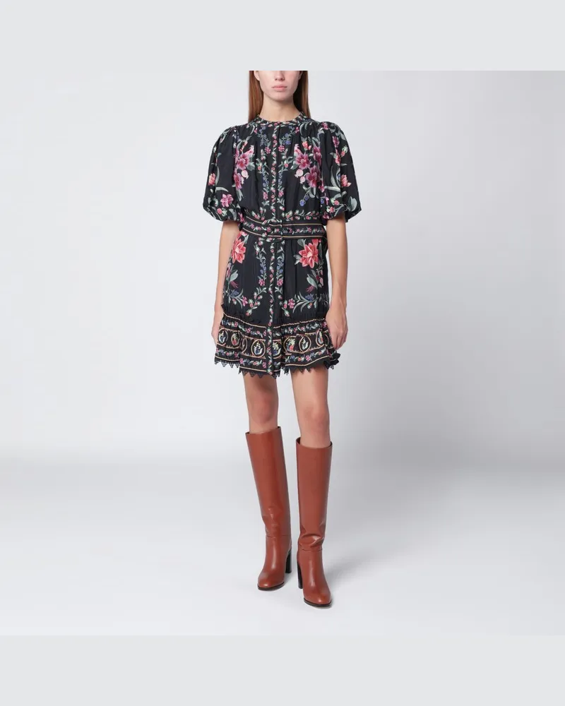FARM Rio Schwarzes Belle Garden Minikleid mit Gürtel Schwarz