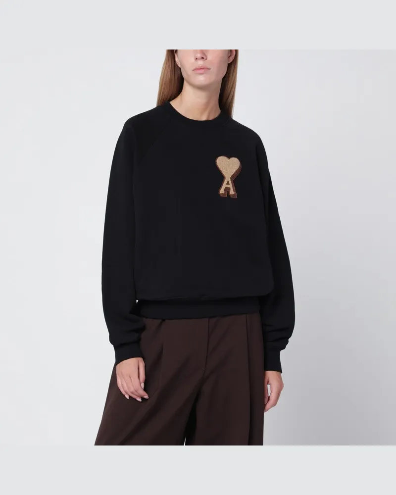 AMI Paris Schwarzer Rundhalspullover Ami De Coeur Schwarz