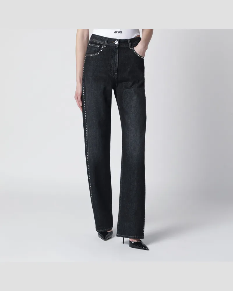 Versace Schwarze Jeans mit Nieten und Kristallen Black