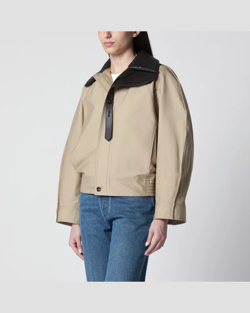 Bottega Veneta Wasserabweisende Baumwolljacke mit Intrecciato-Kragen Beige