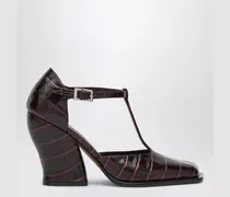 Burgunderrote Onda T-Bar Pumps aus geprägtem Leder